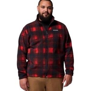 Columbia Red Black Plaid Fleece Full Zip Jacket Men's